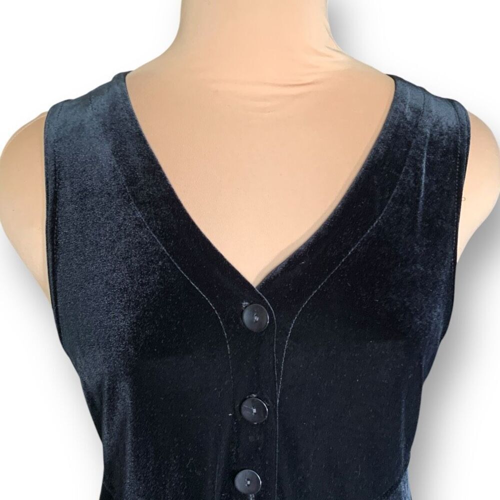 Vintage Studio Ease Black Velvet Babydoll Waist Sleeveless Vneck Maxi Dress - Picture 2 of 8